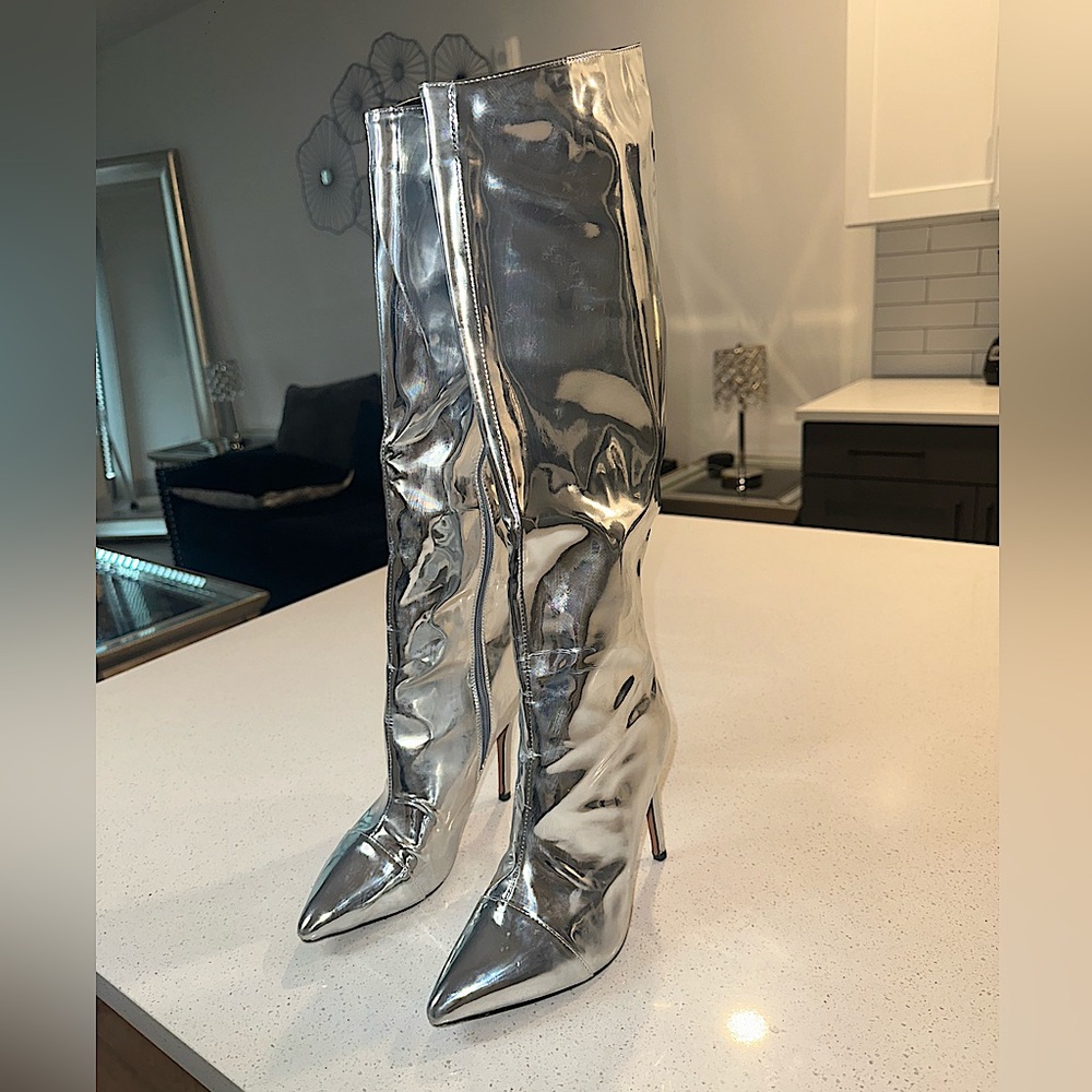 Metallic Silver Knee High Boot ❤️